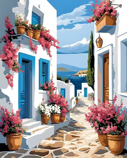 Kit complet - Peinture à numéro - Les volets bleus